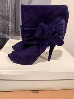 RACHEL Rachel Roy Purple Suede Peep-Toe Stiletto Ankle Boots